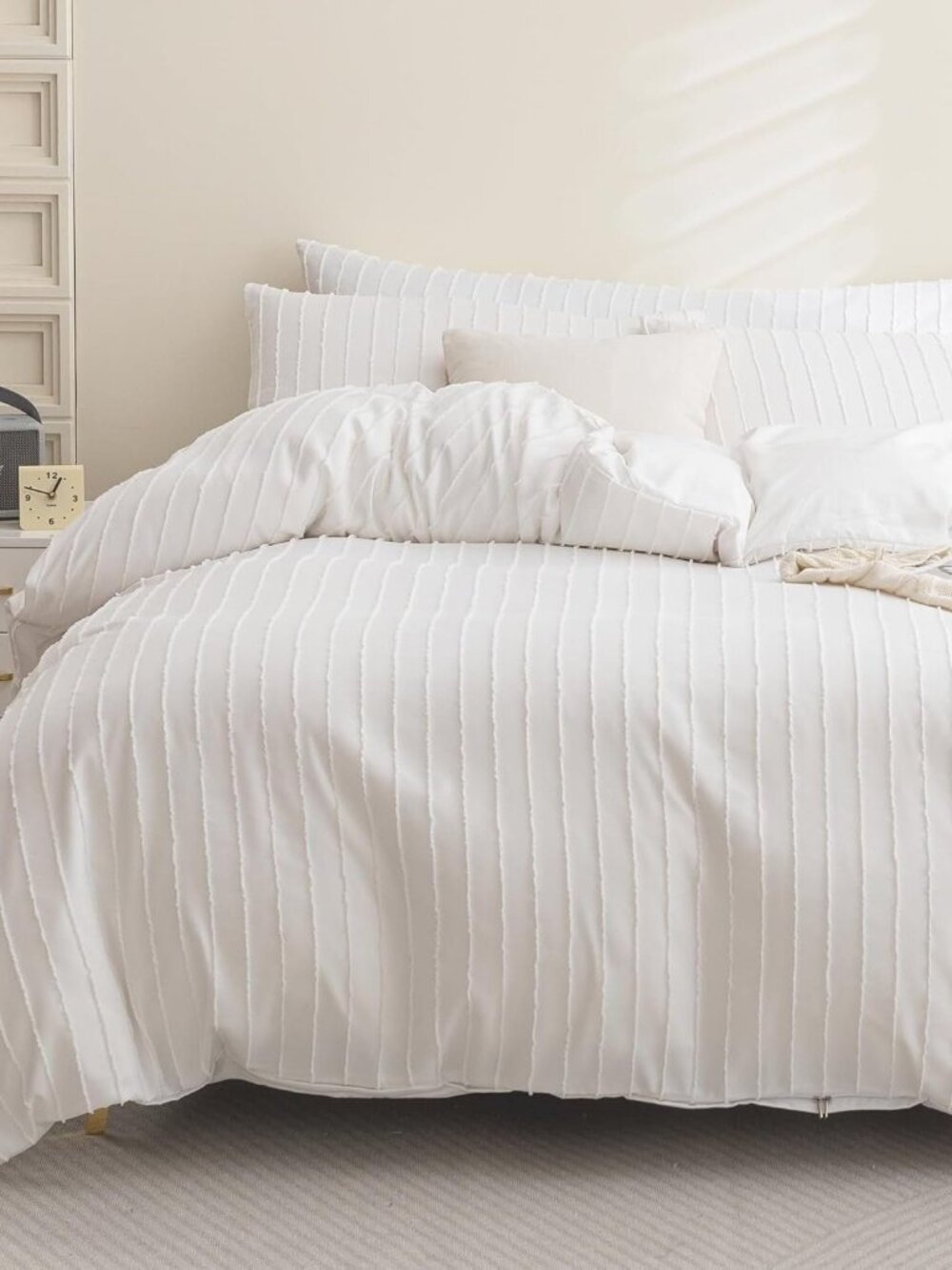 JELLYMONI Duvet Cover Twin Size White - 3PCS Boho Striped Duvet Cover Set Polyes